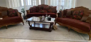 EMERGENCY MOVING SALE: Complete Royal Wooden Sofa Set & Coffee Table – ONLY 500 AED!