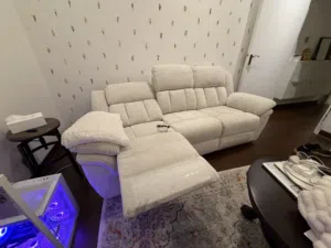Sofa recliner beige 3 seats with table and cupholders