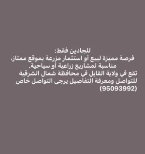 Farm Land for Sale in Al Sharqiya Al Qabil