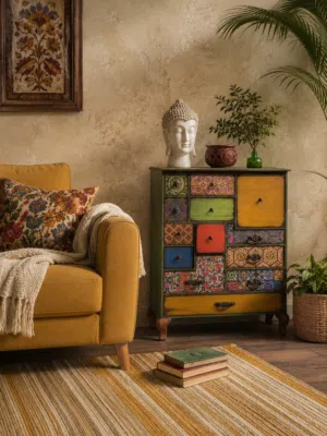 Vintage Hand-Painted Wooden Chest of Drawer