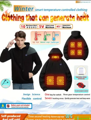 هودي رجالي مع تدفئة كهربائية في الظهر و البطن و الرقبة مناسبة لفصل الشتاء و مقاومة للماء و آمنة جدا