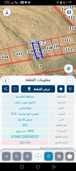 أرض للبيع اربع دونمات قوشان مستقل أراضي جنوب عمان قرية ابو الحصاني300 متر عن الشارع الرئيسي عمان ال