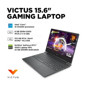 HP Victus 15-fa2013dx Gaming Laptop – i5-13420H  8GB RAM  512GB SSD  RTX 3050  15.6′′ FHD 144Hz