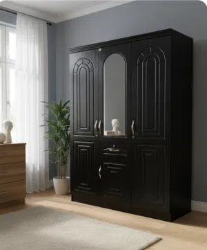 3 door wooden wardrobe . Very good quality. 1 side hanging.