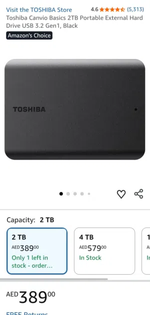 Toshiba Canvio Basics 2TB Portable Hard Drive.