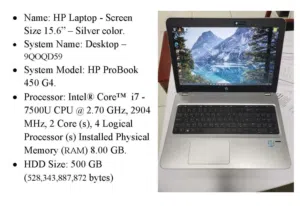 Laptop HP i7 8G ram probook 15.5 500G hard