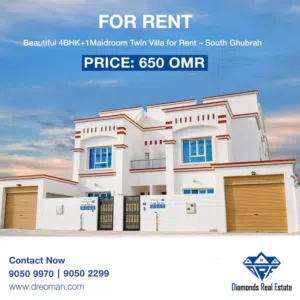 Beautiful 4BHK+1Maidroom Twin Villa for Rent – South Ghubrah  Near American International School