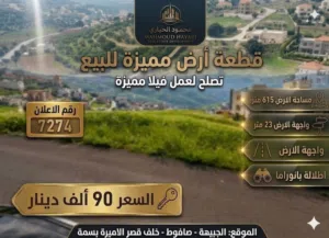 رقم الاعلان (7274)قطعة أرض مميزة للبيع في الجبيهة خلف قصر الاميرة بسمة