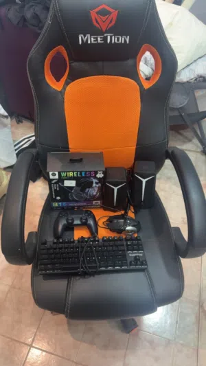 Gaming Chair, Ps5 controller, Wireless headset, Gamestop mechanical keyboard, Mouse and speakers