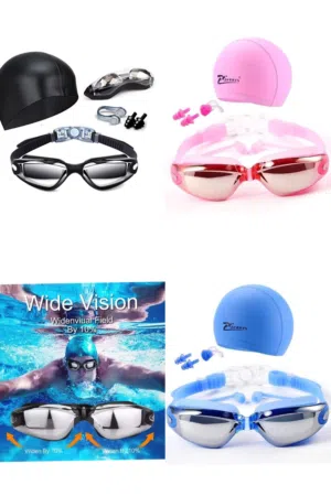 بكج عدة سباحة نظارات طاقيه و سدادات انف و سدادات اذن متوفر الوان نظاره سباحه