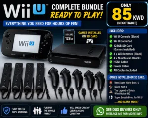 Wii U bundle with 4 remotes, 4 nunchucks, Mario Kart 8, Zelda HD, 7 games ready to play.