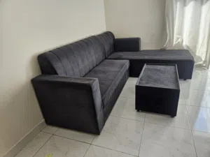 L shaped grey sofa velvet touch