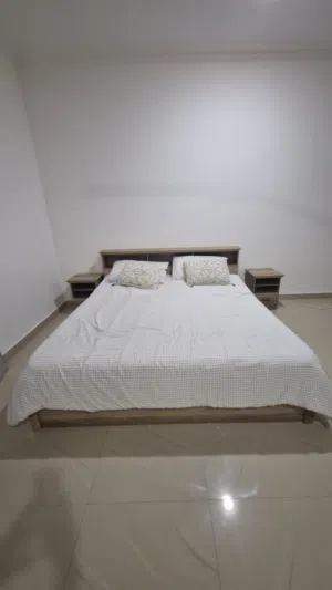 King size bed frame with two side tables