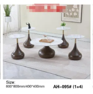 طقم طاولات قهوة مودرن 5 قطع أبيض وبني - AH-095# (1+4)