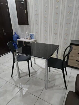 Stainless steel dinning table with tempered glass with 2 chairs for sale