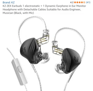 KZ ZEX In-Ear gaming Earphones with Mic — Detachable Cable, Electrostatic + Dynamic Drivers