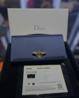 100% Authentic Dior D-Bee Clutch Navy Satin – With Box  Excellent Condition
