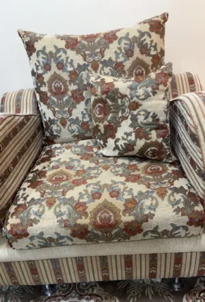 Comfortable and Stylish sofa set with cushions and Curtain free