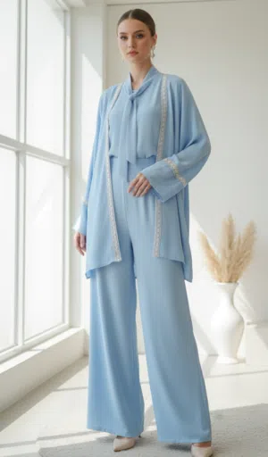 طقم ازرق ( بشت رمضاني ، بنطلون ، توب )