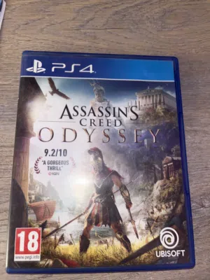 Assassin Creed Odyssey PS4 and you can play it on PS5 the CD is great condition and it’s a good p