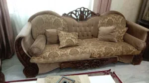 طقم كنب خشب زان وسويد مستعمل للبيع
