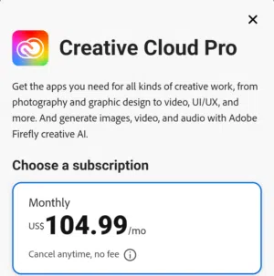 1 yr Adobe creative cloud pro