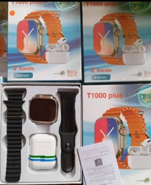 ساعة T1000بسماعة هدية ساعة مع كستك إضافي وسماعات بلوتوث كمان