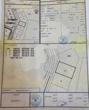 للبيع ارض سكنيه مربع الحرادي المرحله الرابعه بولايه بركاء