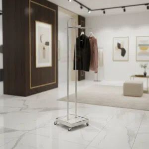 حامل ملابس عمودي أنيق بلمسة فضية وقاعدة رخامية - OSH-2334 (SILVER)