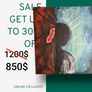 عنوان اللوحة: نزيف داخلي الأبعاد: 100 × 100 سم الخامات: ألوان أكريليك على قماش كانفس