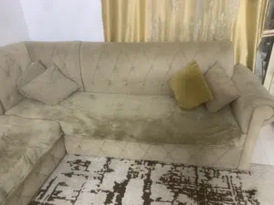 Beige L-shaped Fabric Sofa - Good Condition