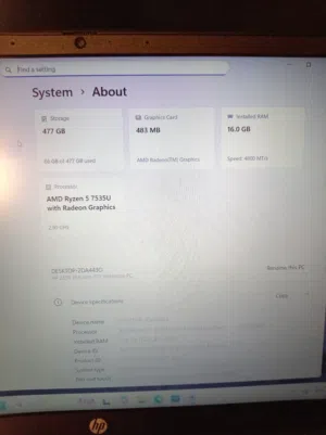 Hp AMD Ryzen 5 7535U with Radeon  Graphics 16gb ram 512gb memory