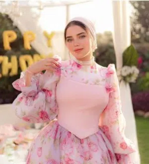 فستان محجبات تركي منفوش ورد بينك للخروجات والفوتوسيشن - 950ج
