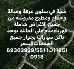 شقق للايجار في سلوى مفروشة من جميع الأغراض غرفة صالة وحمام ومطبخ