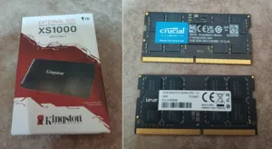 مجموعة SSD خارجي جديد ورام DDR4 32 GB و DDR5 16GB للبيع بسعر مغري