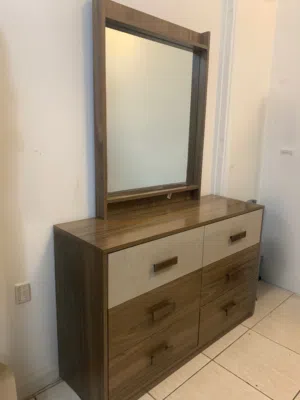 Brown Sleek Wood Dresser with Mirror