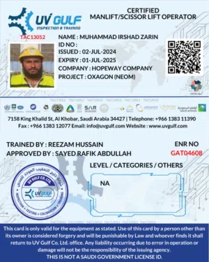 TUv card service  rigger  Wpr  crane oparator