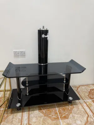 Black Glass TV Stand with TV Mount – Great Condition”