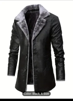 جاكيت بالطو جلد من الداخل فرو جديد بالورقة XLL