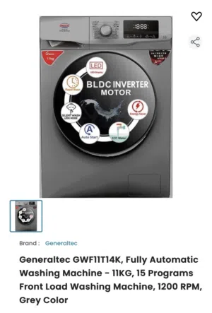 GeneralTec Washing Machine, Front load 11kg