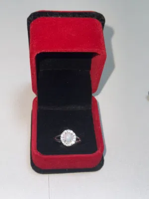 925 Sterling Silver Opal Halo Ring with Box خاتم فضه استرليني 925 ناعم مع حجر اوبال و علبة فاخرة