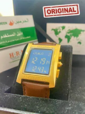 ساعة الحرمين الجلدية الأصلية إصدار 2022 (مستعملة) أوقات الصلاة ضمان 6 أشهر و توصيل مجاني HA-6287