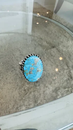 Large Turquoise Stone lucky Ring original - STERLING Silver 925