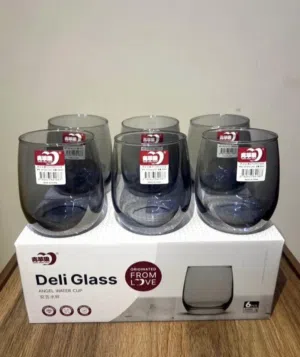 طقم كاسات فخم مودرن رمادي دخاني – 6 قطع  جديدة بالكرتونة