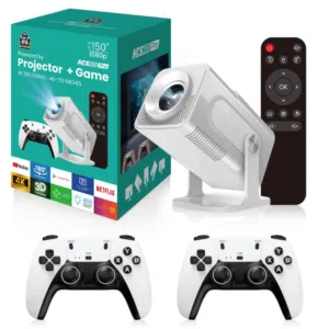 4K Projector 1280*1080P Built-in 30000 Games with 2 Wireless Controllers بروجكتر مع 2 أجهزة تحكم