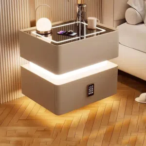 Smart charger night stand with 2 drawer and smart lock with LED light and mobile USB and sensor