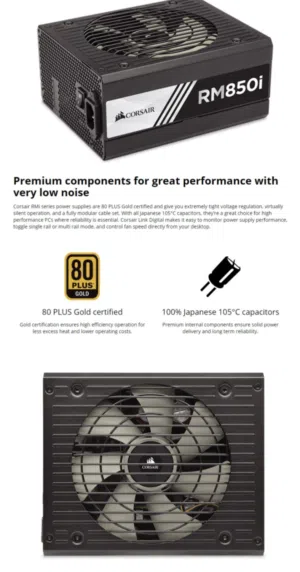 Corsair RM850i 850W Power Supply (Black) – Complete with All Cables