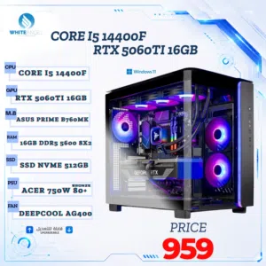 اجهزة كمبيوتر العاب CORE I5 14400F بكرت شاشة RTX 5060TI 8GB رام 16 DDR5 بافضل الاسعار بالمملكة
