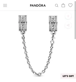 PANDORA SIGNATURE PANDORA LOGO SILVER SAFETY CHAIN WITH CLEAR CUBIC ZIRCONIA AND SILICONE