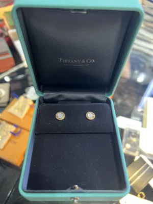 Authentic Tiffany & Co Mother of Pearl Stud Earrings 18K Yellow Gold  Pre-Loved